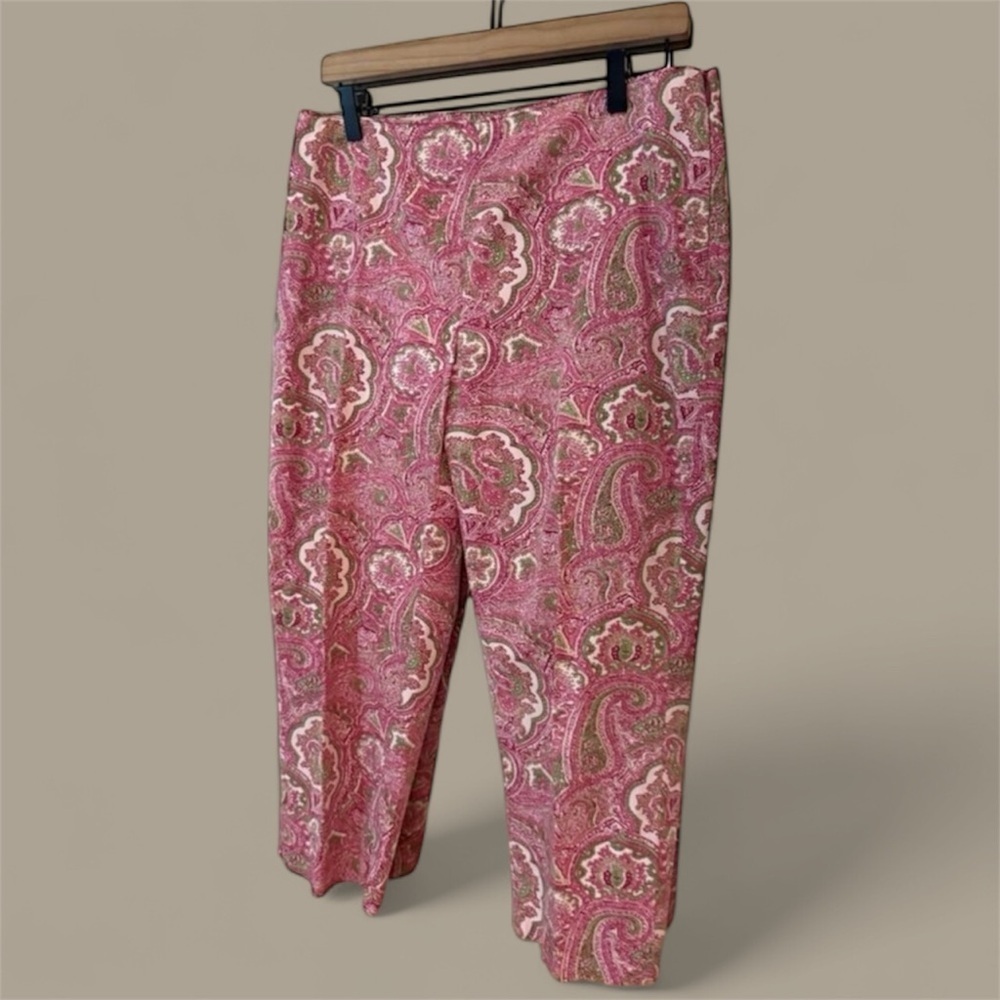 Women's Talbots Capri Pants Paisley Cotton Candy Palm Desert Size 8p Side Zip